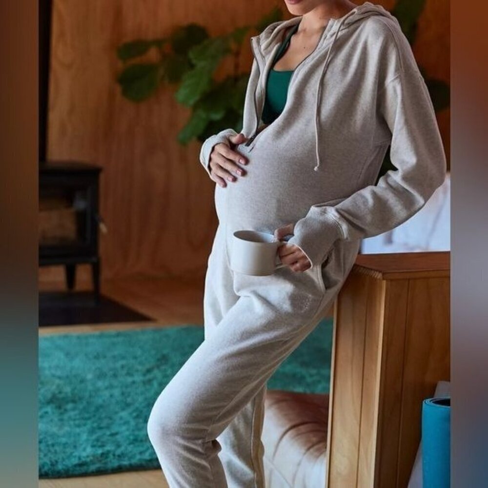 FP Movement X Hatch SMALL Maternity Warm Up Jumpsuit Heather Grey